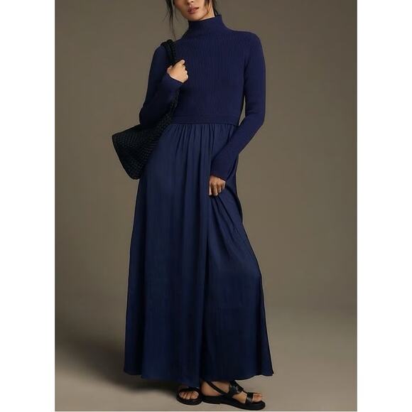 NWT Anthropologie Thea Twofer Sweater Dress Black Long Sleeve Maxi Womens Size S - Picture 1 of 16